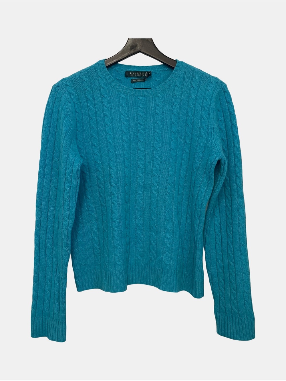 Vintage Lauren Ralph Lauren Blue Cashmere Cable Knit Sweater Womens Large